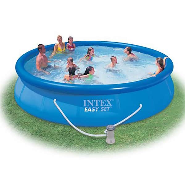 Intex 15 ft. x 33 in. Round 33 in. D Inflatable Above Ground Swimming Pool with Pool Chemical Kit