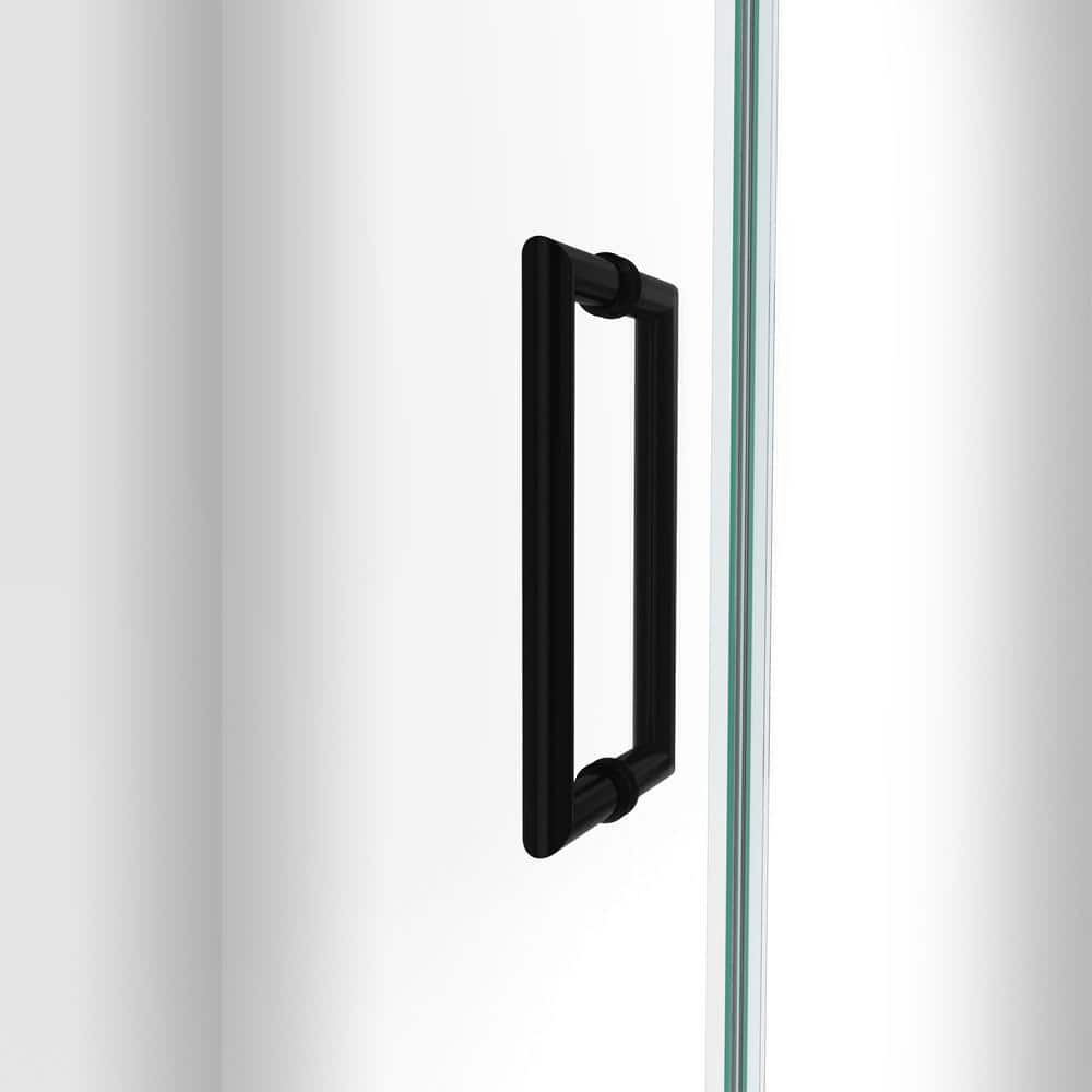 Unidoor-LS 28" Matte Black Frameless Hinged Shower Door with ClearMax Glass