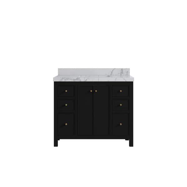 Willow Collections Chicago 42 in. W x 22 in. D x 36 in. H Single Sink Bath Vanity in Black with 2 in. Venatino Qt. Top