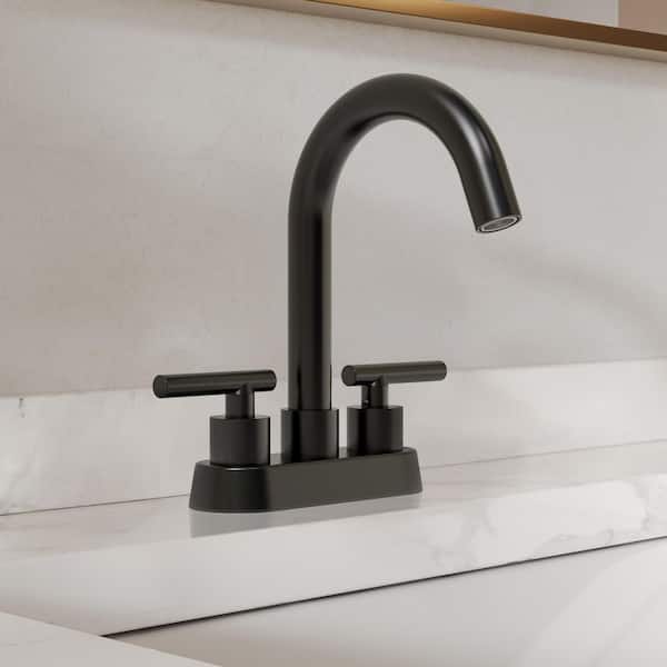 4 in. Waterfall Centerset Double Handle High Arc Bathroom Faucet 1.0 GPM in Matte Black Valve Included
