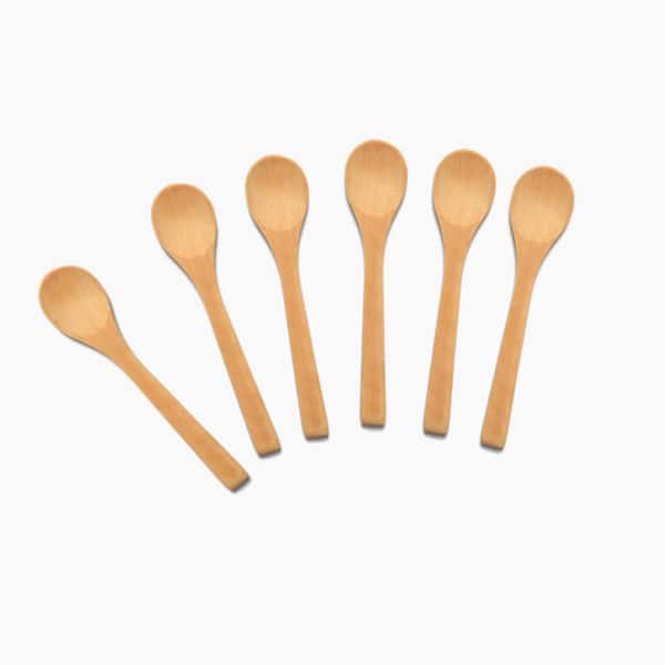 6-Piece Handmade Natural Bamboo Wood Mini Teaspoon Set for Salt Sugar Coffee and Spice Jars