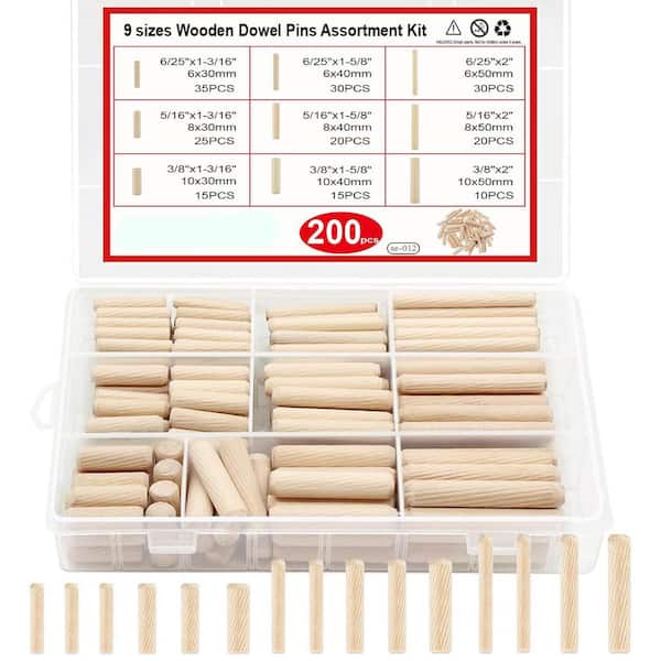Wooden Dowel Pins Tapered End Bevel Angle Groove 9 Sizes 6mm-10mm for Crafts Furniture DIY 200pcs