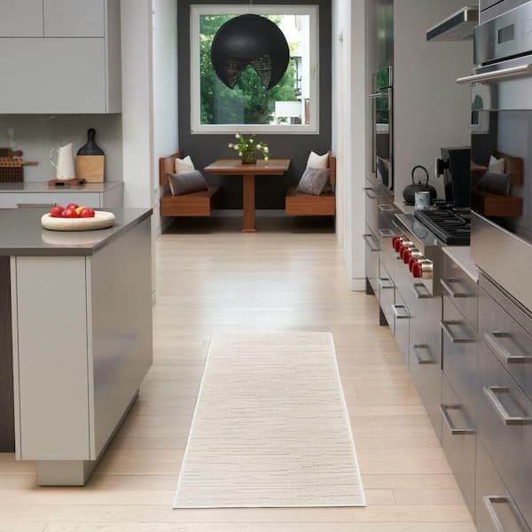 Casual Beige 2 ft. x 6 ft. Abstract Contemporary Runner Area Rug