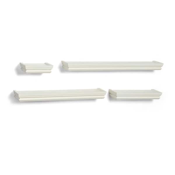 Melannco 24-in. D x 3.89-in. W x 4.45-in H White-MDF/Wood Floating Crown Molding Decorative Wall Shelf without brackets, Set of 4