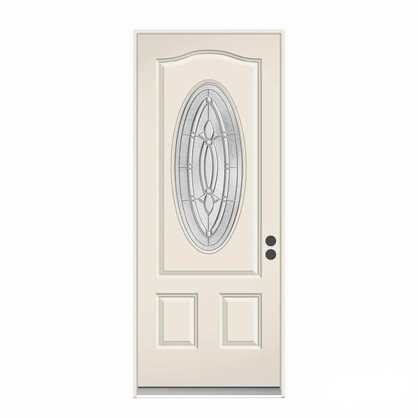 JELD-WEN 36 in. x 80 in. 3/4 Oval Lite Blakely Primed Steel Prehung Left-Hand Inswing Front Door