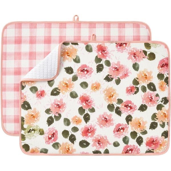 24in.L x 18in.W Printed Dish Drying Mats Reversible Microfiber Quick Absorbent Grid Multipurpose Kitchen Counter 2 Pack