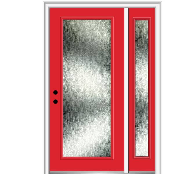 MMI Door 48 in. x 80 in. Right-Hand Inswing Rain Glass Red Saffron Fiberglass Prehung Front Door on 4-9/16 in. Frame