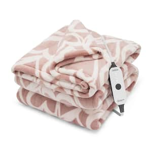 Electric Throw Nordic Velvet Sherpa Extra-Long Heated Blanket, Rose Hearts, 50 in. x 72 in.