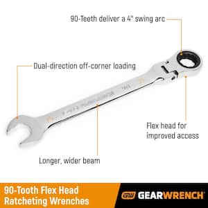 9/16 in. SAE 90-Tooth Flex Head Combination Ratcheting Wrench