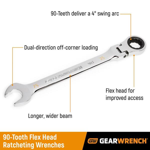 GEARWRENCH SAE 90-Tooth Flex Head Combination Ratcheting Wrench