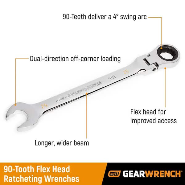 GEARWRENCH Metric 90-Tooth Flex Head Combination Ratcheting Wrench