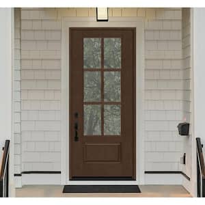 Regency 36 in. x 96 in. 3/4-6 Lite Clear Glass RHIS Hickory Stained Fiberglass Prehung Front Door