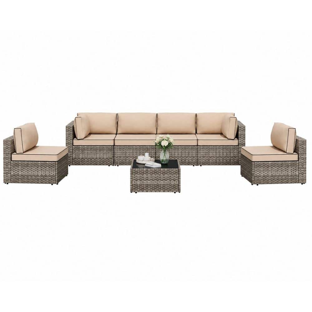 7-Piece Wicker Outdoor Sectional Sofa Set with Beige price history on PriceWatchPro