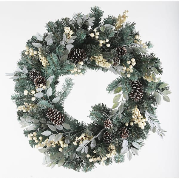 Home Accents Holiday 30 in. Pine Wreath with White Berries and Pine Cones