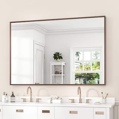 48 in. W x 36 in. H Rectangular Framed Wall Bathroom Vanity Mirror in Dark Brown