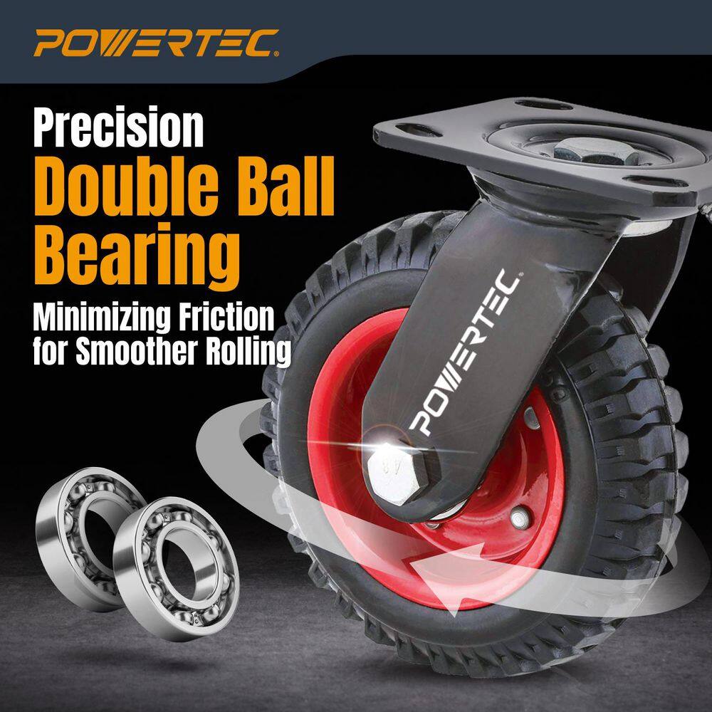 POWERTEC 6 Inch Heavy Duty Swivel Plate Caster with Rubber Knobby Tread