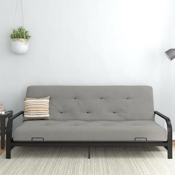 REALROOMS Cozey 8 in. Spring Coil Futon Mattress, Microfiber, Full, True Black