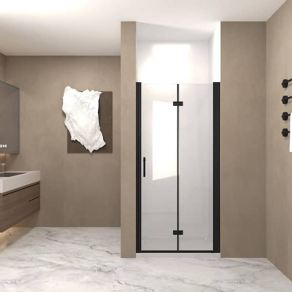 28 in. W x 72 in. H Bifold Frameless Shower Door in Matte Black with 1/4 in. (6 mm) Clear Tempered Glass