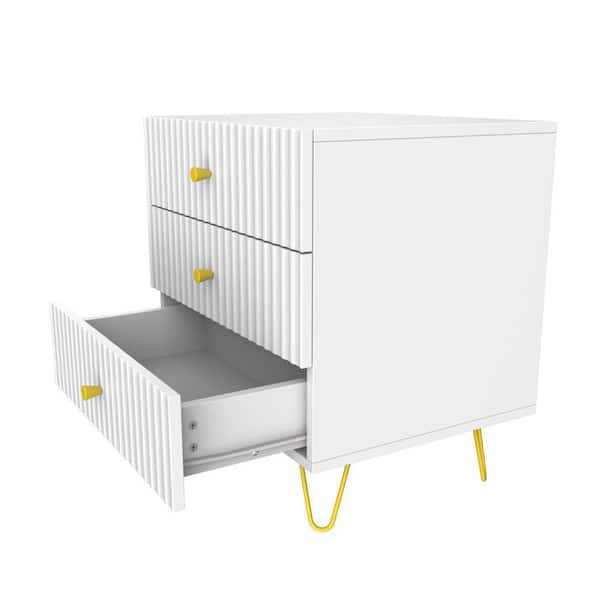 FUFU&GAGA White Rectangular Wooden End Table, Nightstand with 3-Drawer, 19.7 L x 15.7 in. W x 21.7 in. H
