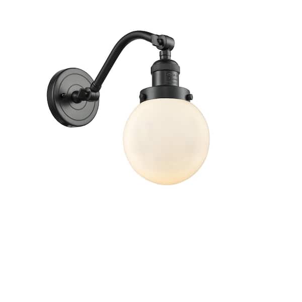 Beacon 1-Light Oil Rubbed Bronze, Matte White Wall Sconce with White Glass Shade