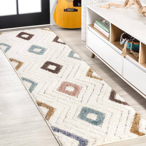 JONATHAN Y Amira Multi/Cream 2 ft. x 8 ft. Diamond Tribal High-Low Runner Rug