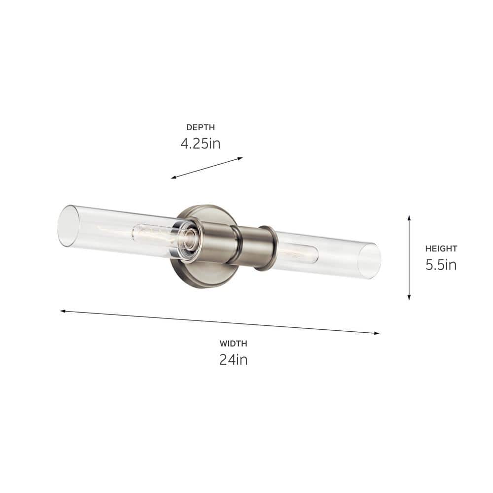 Aviv 24" Brushed Nickel 2-Light Wall Sconce with Clear Glass