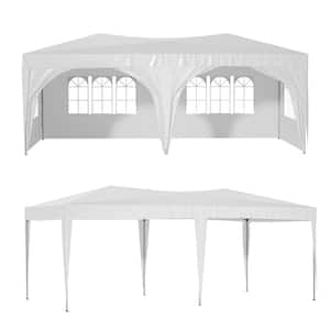 10 ft. x 20 ft. White Pop-Up Canopy with 6-Sidewalls, 3 Adjustable Heights, Carry Bag, 6-Sand Bags 6-Ropes And 12-Stakes
