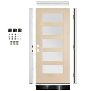 DIY RTA Kit 36in.x80in. ASCEND Modern 5 Lite Frosted Glass Right-Hand Unfinished Fiberglass Ready To Assemble Front Door