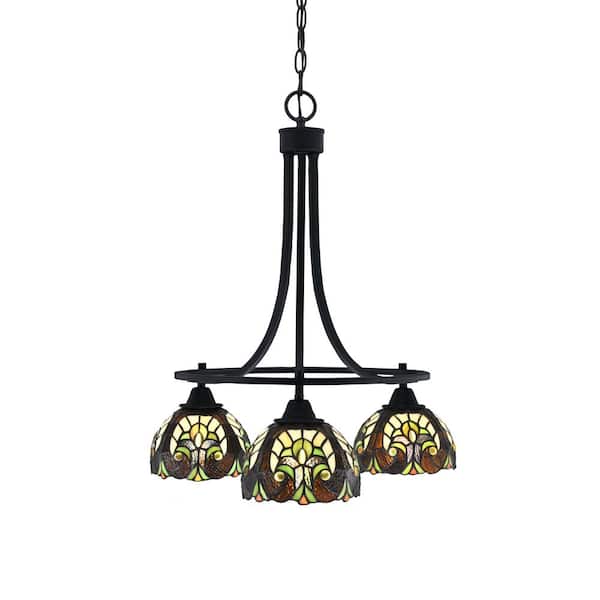 Unbranded Madison 3-Light Matte Black Round Chandelier with 7 in. Ivory Cypress Art Glass Shades, No bulbs included