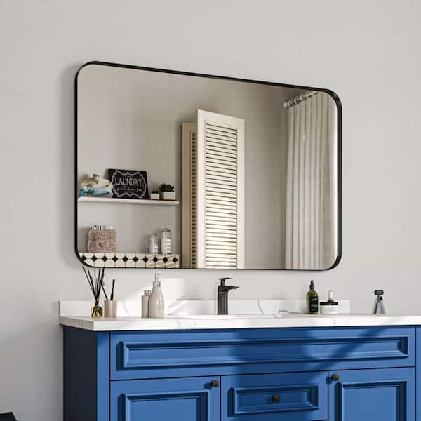 36 in. W x 40 in. H Rectangular Aluminum Framed Wall Bathroom Vanity Mirror in Black