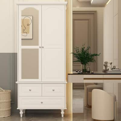 Costway White Plastic 31.5 in. Storage Wardrobe Cabinet Mobile Armoire  Closet with Hanging Rod and Adjustable Shelf HU10441WH - The Home Depot