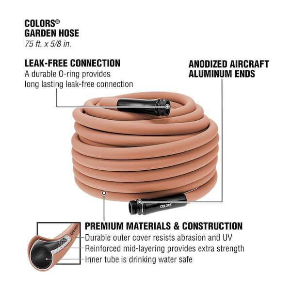 Colors Series 5/8 in. x 75 ft. 3/4 in. 11-1/2 GHT Fittings Garden Hose with Standard Grip in Red Clay