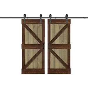 K Series 76 in. x 84 in. Aged Barrel/Kona Coffee Finished DIY Solid Wood Double Sliding Barn Door With Hardware Kit