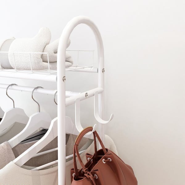 Wateday White Wall Mounted Coat Rack with 4-Hooks Storage Shelf YJ