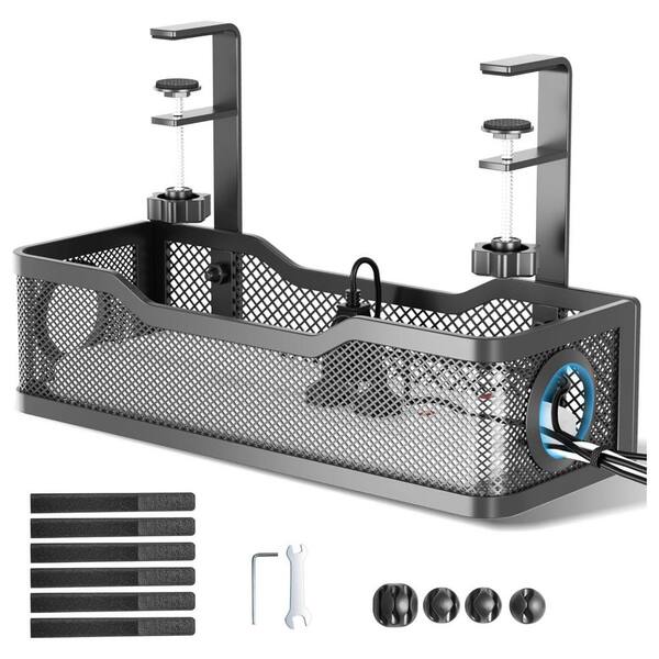 Under Desk Cable Management Tray No Drill With Clamp for Wire Organization Office Home Black