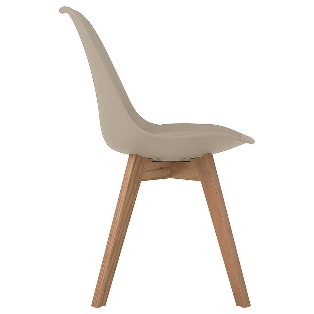Tan Upholstered Transitional Side Chair with Oak Legs