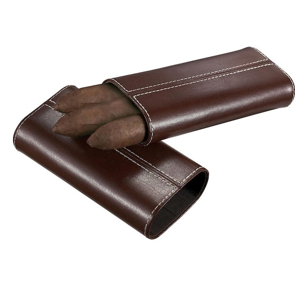 Visol Naturale Dark Brown Leather Crushproof Cigar Case - 3-Cigars