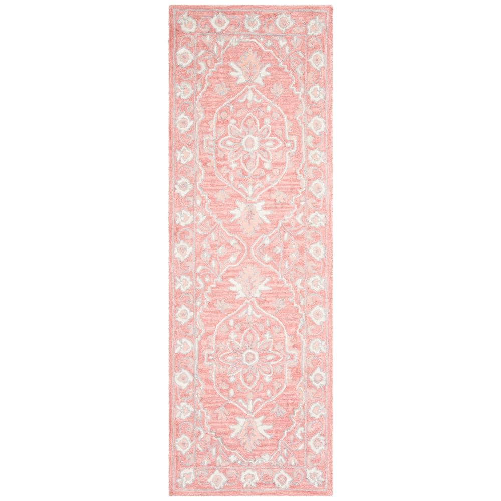 Handmade Pink and Ivory Wool Medallion Runner Rug 2'3" x 11'