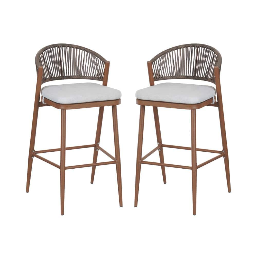 Teak 2-Piece Aluminum Outdoor Bar Stools, Patio Bar Height Chairs with Scallop Shaped Backrest price history on PriceWatchPro