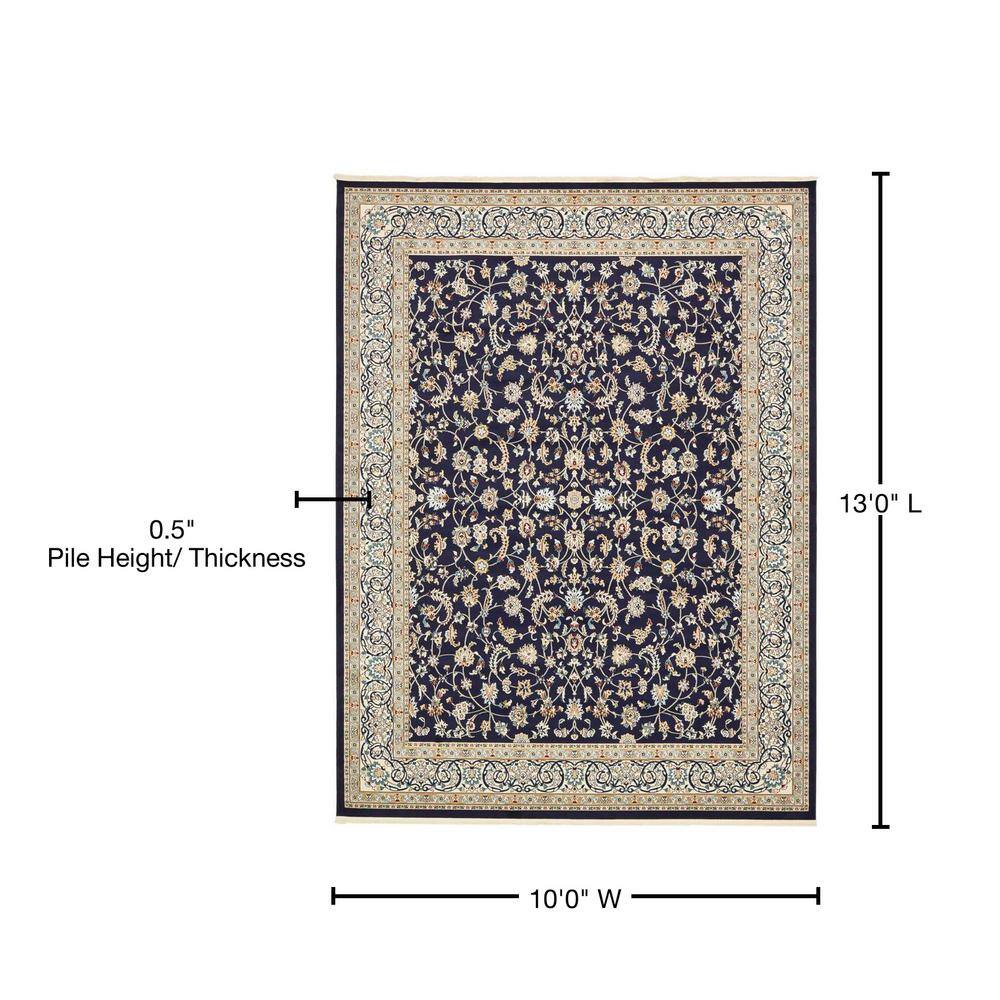 Navy Blue and Beige Synthetic Traditional Rectangular Area Rug