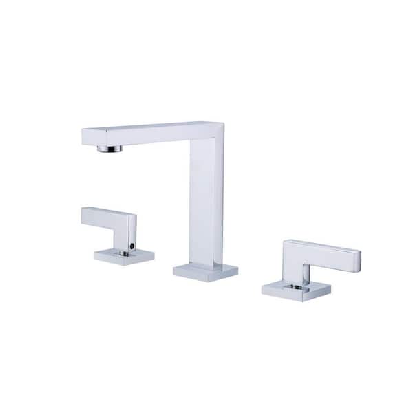 Aurora Decor ABA 8 in. Widespread 2-Handle Bathroom Faucet in Polished Chrome with White Handles
