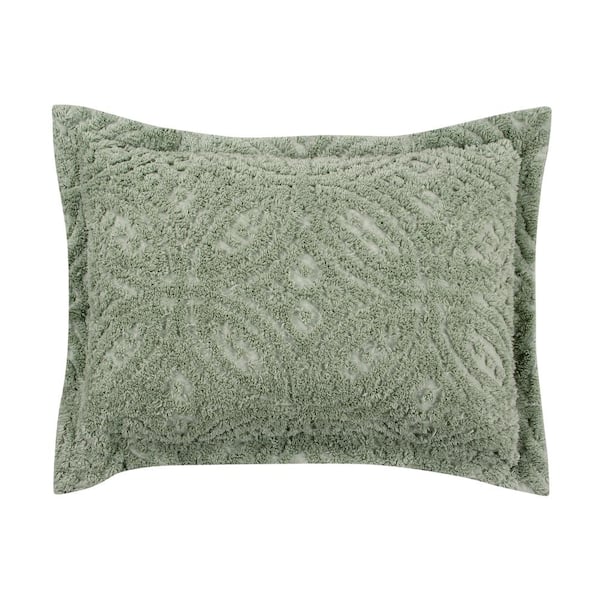 Better Trends Wedding Ring Collection Sage Standard 100% Cotton Tufted Unique Luxurious Soft Plush Chenille Ring Design Sham