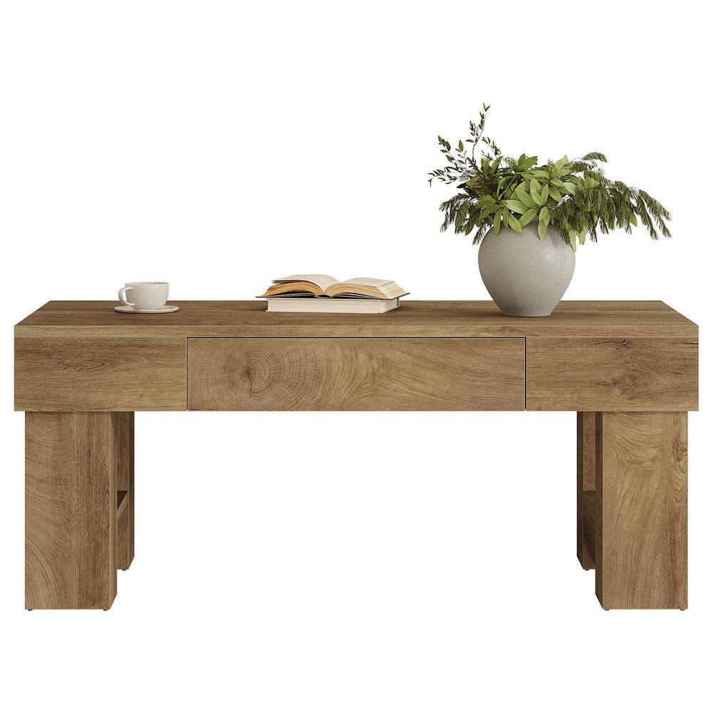 Allan 47 in. Brown Rectangle Wood Coffee Table Center Cocktail Table with Storage Drawer & Sturdy Legs for Living Room