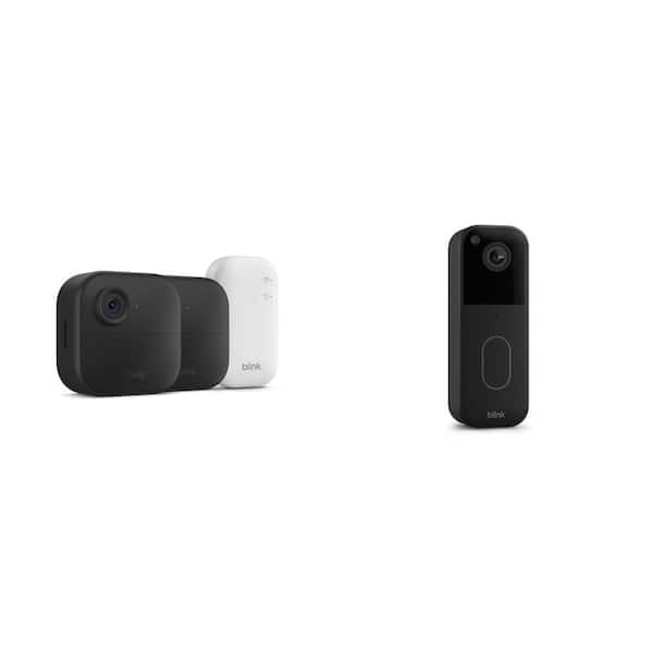 Outdoor Wireless Smart Security Camera System with 2-Cameras and Sync Module Core, and Video Doorbell, Black