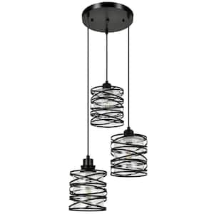 Jasslynn 40 Watt 3 Light Black Modern Pendant Light with Cylinder Seeded Glass Shade for Living Room Foyer