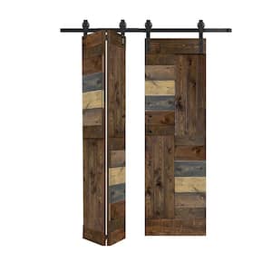 S Style 60in.x84in.(15''X84''X4panels) Multi-Color Solid Wood Bi-Fold Barn Door With Hardware Kitb-Assembly Needed