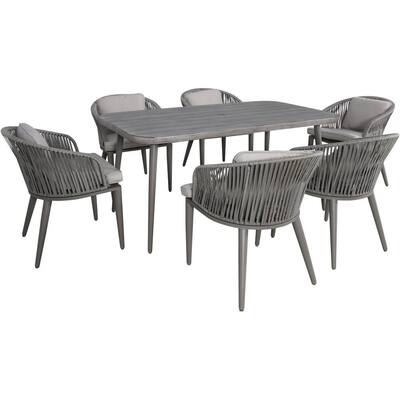 Riley 7-Piece Aluminum Outdoor Dining Set with Gray Cushions