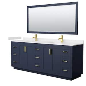 Miranda 84 in. W x 22 in. D x 33.75 in. H Double Sink Bath Vanity in Dark Blue with Carrara Cultured Marble Top & Mirror