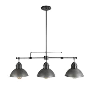 3-Light Antiqued Black Kitchen Island Linear Pot Lid Pendant Lighting