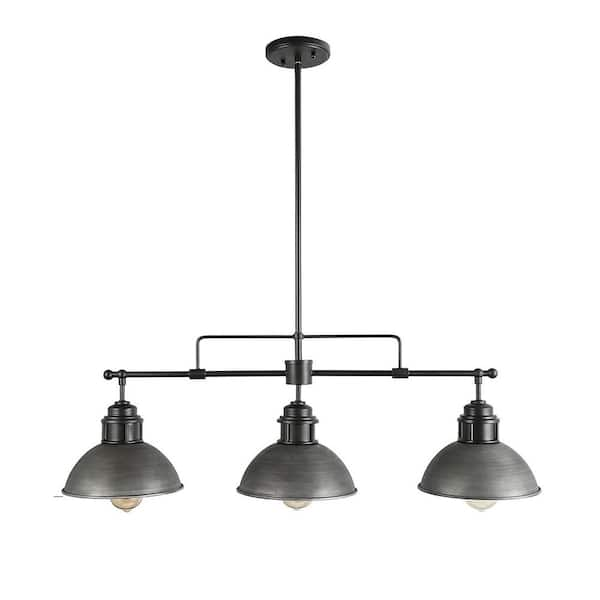 3-Light Antiqued Black Kitchen Island Linear Pot Lid Pendant Lighting ...